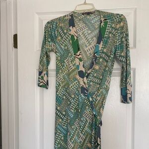 Hale Bob Green Wrap Tie Front Cocktail Dress